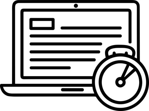 Laptop screen with text and stopwatch icon, representing fast online tasks and deadlines
