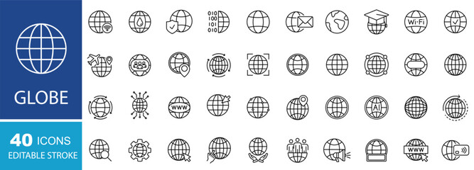 Globe line icon set. Search bar vector icons. Website Icon. World icon. Editable stroke. Vector illustration © stoker