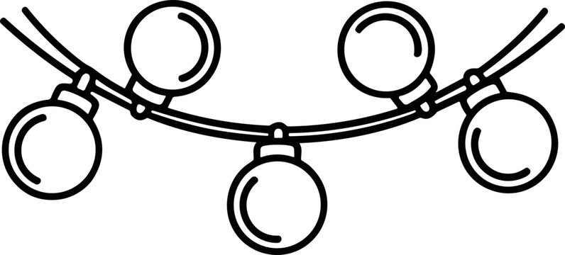Simple Line Art String Lights Icon Set, Festive Decoration Element