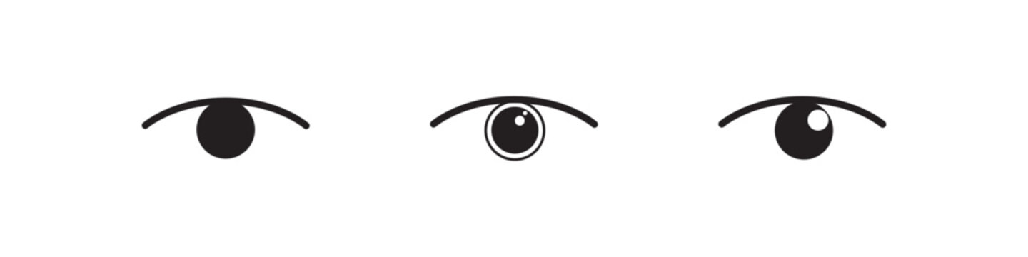 Minimal eye icon set featuring multiple eye expressions in clean outline style. eye visibility design isolated on white background. Perfect for UI, UX, visibility, vision, view, optical, web design.