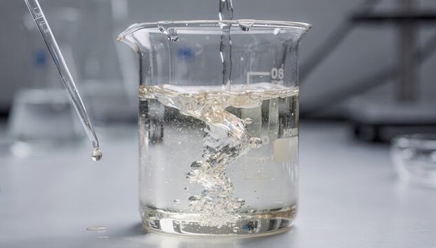 Closeup of organosilicone adjuvant being blended with pesticides in a lab setting improving spray coverage and absorption for effective pest control.