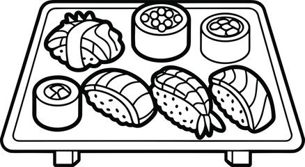 Japanese Sushi Platter Illustration - Salmon Nigiri, Maki Rolls, Tobiko Caviar © Sugar