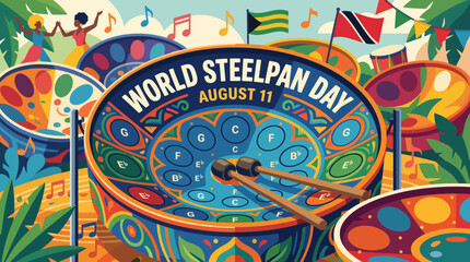 Naklejka premium Colorful World Steelpan Day vector illustration celebrating Caribbean