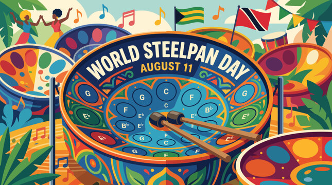 Colorful World Steelpan Day vector illustration celebrating Caribbean