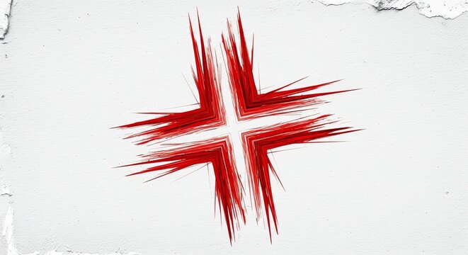 Abstract Red Cross Shape on Textured White Background