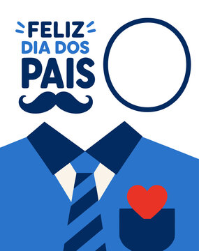 Template Edit&aacute;vel de Dia dos Pais com Moldura para Foto, Gravata, Bigode e Camisa Vetorial