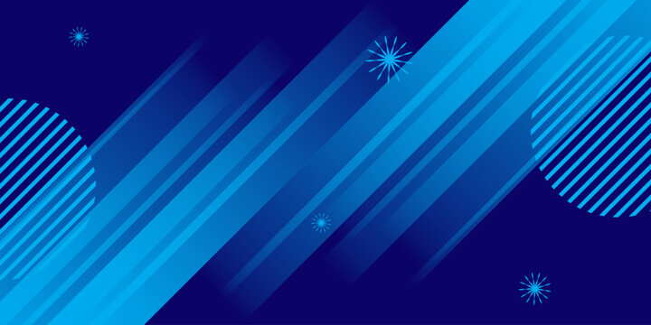 Blue diagonal stripes background with abstract shapes and glowing star elements