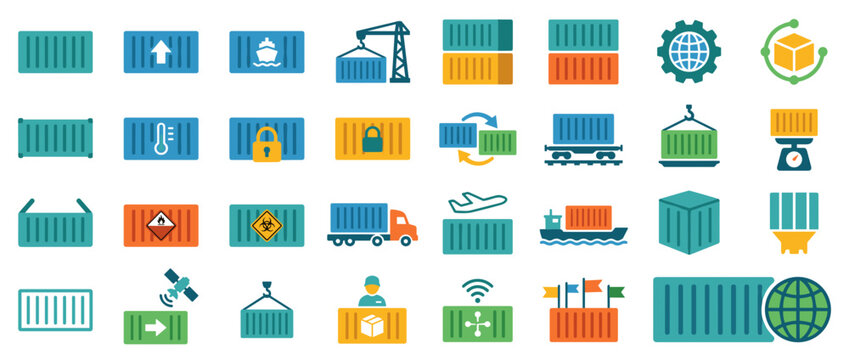 Logistics and transportation icon set main subject.