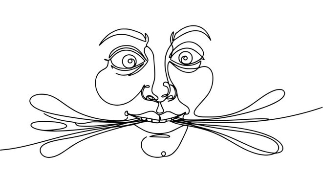 Abstract continuous line drawing of a surprised face with wide eyes and open mouth, spitting