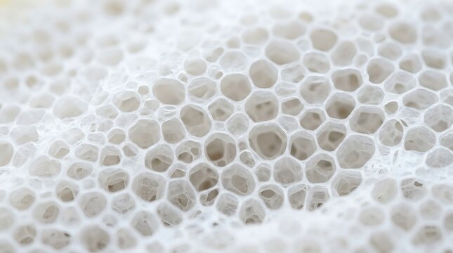 Extreme Macro of Grapefruit White Pith Cross Section Showing Spongy Foam Like Cellular Architecture and Polyhedral Albedo Matrix