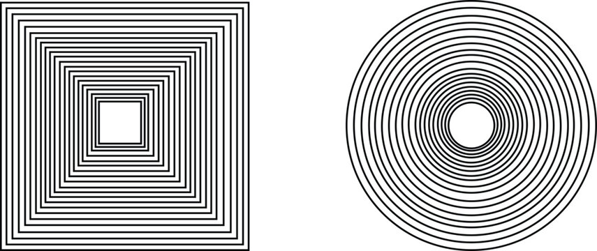 Square spiral set. Black line Vector. Geometric frame symbol. Abstract pattern detail. Manual vector only. No autotrace used. EPS 10.