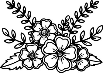 Fototapeta premium Elegant Floral Arrangement Vector Illustration - Black and White Line Art Flowers and Leaves