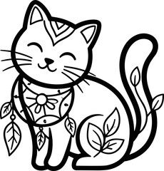 Cute Boho Cat with Dreamcatcher Necklace and Leaf Patterns © Brian