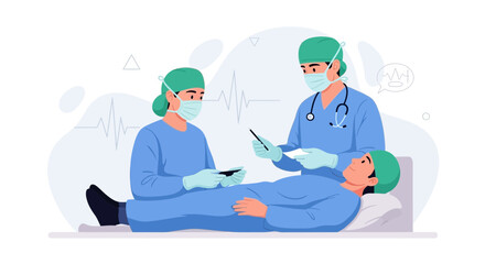 Obraz premium Medical Team Performing Surgery with Patient and EKG Monitoring