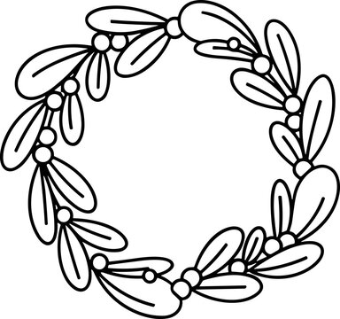 Hand-drawn mistletoe wreath, festive holiday design, simple outline illustration