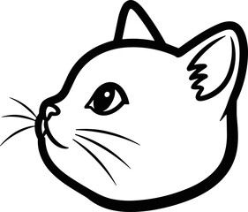 Simple Line Art Cat Face Profile, Minimalist Kitten Head Icon, Black and White Illustration © Brian