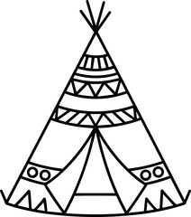 Tribal Teepee Icon: Simple Outline Native American Tent with Geometric Patterns © keenan
