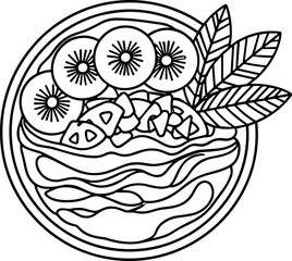 Healthy Food Bowl Outline: Smoothie, Kiwi, Mint Leaves, Top View - Vector Art © Brian