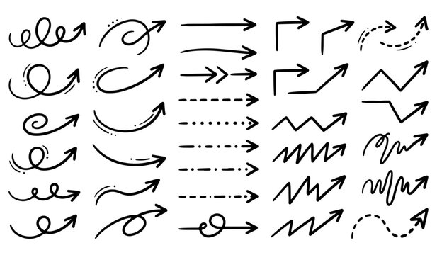 Collection of hand-drawn arrows lines and doodle elements for business or school presentation with elements illustration collection scribble pointing direction planning isolated