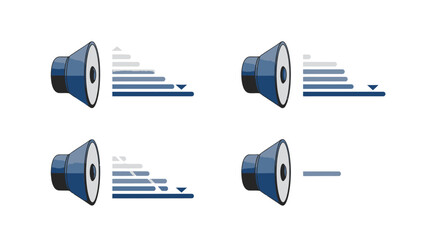 Four blue megaphones with sound waves. © Oska