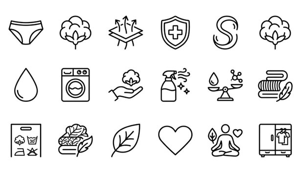 Wear cotton underwear intimate care line icon set with minimal outline hygiene symbols isolated on white background
