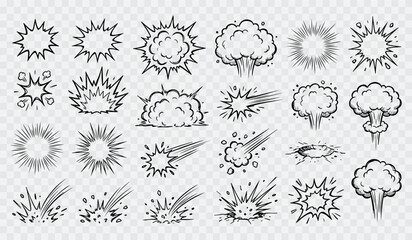 Set of hand drawn comic book explosion and impact effects with explosion firework illustration collision comicbook handdrawn isolated collection creative comicart © Gopal_Ray
