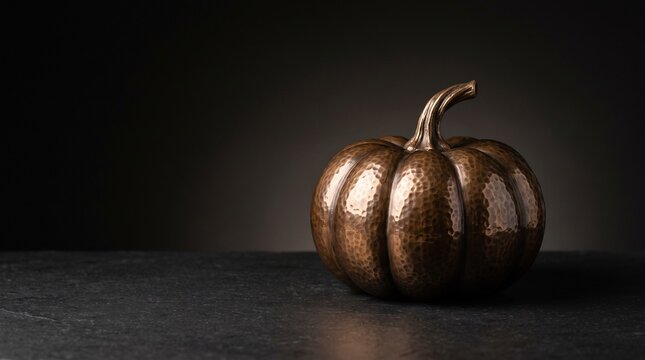 Halloween pumpkin decor metallic bronze textured pumpkin still life