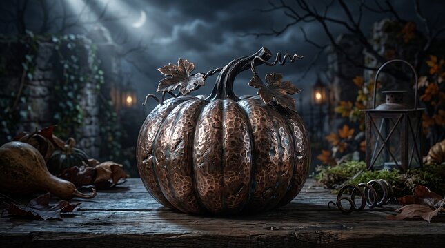 Halloween pumpkin still life dark autumnal decor and spooky seasonal display