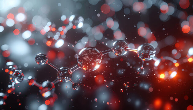 Abstract Microscopic View of Chemical Molecule Bonds and Glowing Particles