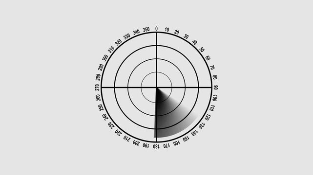Monochrome Radar Screen Displaying a Sector Sweep on a Light Gray Background Keywords: radar, screen, display, sonar, detection, navigation, technology, science, search, scan, sweep, sector