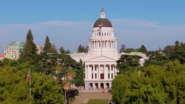 View the west side of California State Capitol in Sacramento and see the new annex under construction to the east of the building
