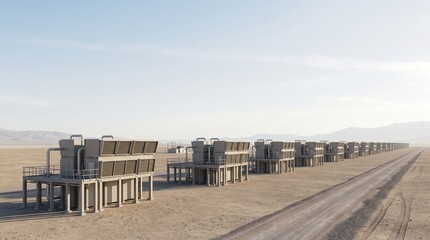 Fototapeta premium Panoramic Direct Air Capture Infrastructure on Arid Plain