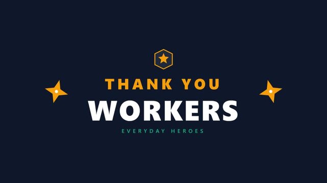 Thank You Workers Appreciation Message with Stars and Bold Text.