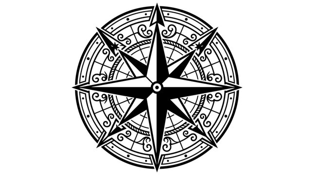 Vintage Compass Rose Illustration - Nautical Navigation Symbol