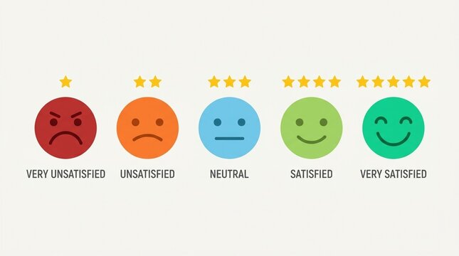 Customer Satisfaction Rating Faces with Five Star Reviews