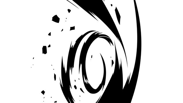 Abstract comic impact swirl isolated on transparent background. Dynamic manga vortex effect with circular motion lines and debris for action scenes and graphic design.
