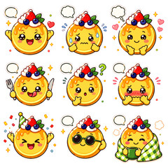 Naklejka premium Berry Pancake Coin Kawaii Reaction Sticker Icon Set 