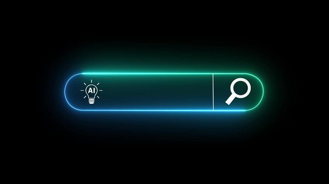 AI search bar interface concept on the transparent background. representing artificial intelligence, smart search engine, data analysis, machine learning. Motion graphics of machine learning idea.