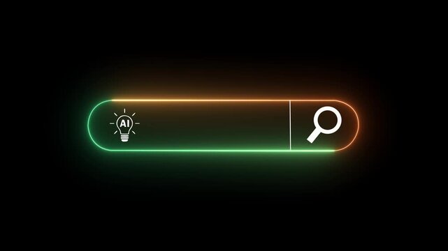 AI search bar interface concept on the transparent background. representing artificial intelligence, smart search engine, data analysis, machine learning. Motion graphics of machine learning idea.