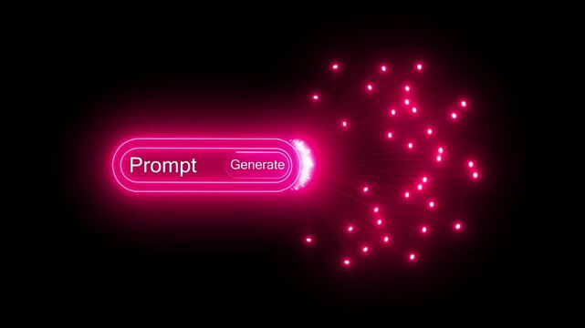 The prompt and generate buttons symbolize the process of artificial intelligence creating and producing new content and ideas, Motion graphics of AI concept.4k videeo animation.