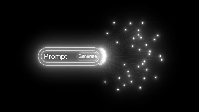 The prompt and generate buttons symbolize the process of artificial intelligence creating and producing new content and ideas, Motion graphics of AI concept.4k videeo animation.