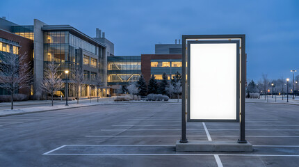 Naklejka premium empty billboard in parking lot at dusk