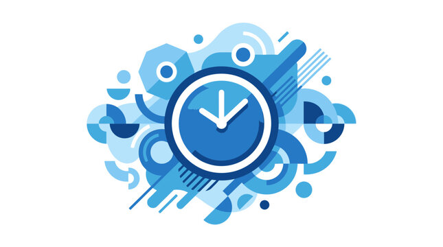 Abstract Blue Shapes and Clock Icon, Modern Geometric Design, Time Concept