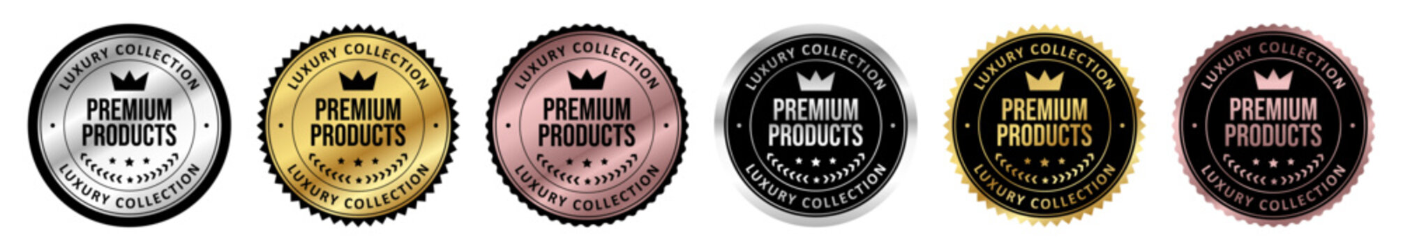 Luxury Premium Product Badge Collection with Gold, Silver, Rose Gold and Black Seal Labels for Packaging