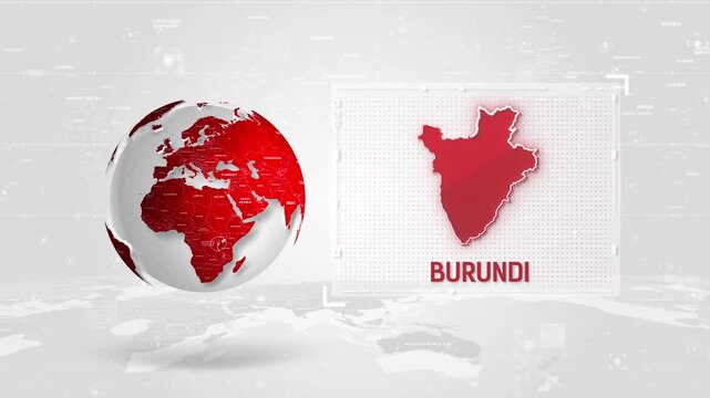 Burundi 4K Tech Map Beside Globe On White Background.