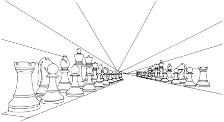 Chessboard perspective, strategy game, line art, infinite board, abstract concept, strategic planning © Kopi