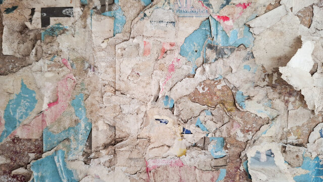 Old and weathered paper, torn and ripped street poster background, messy art collage