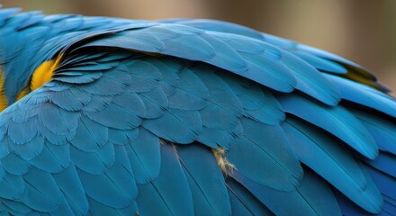 Obraz premium Vibrant Blue Parrot Bird Feathers Closeup.