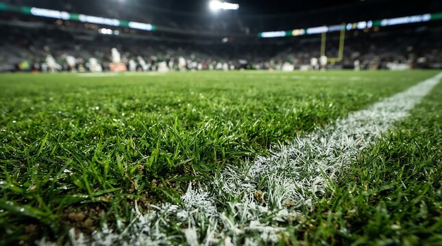 American football field grass with white boundary line