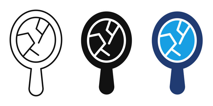 Broken Mirror Icon, Cracked Mirror Vector, Shattered Glass Reflection, Damaged Mirror Symbol, Broken Reflection, Mirror Crack Icon, Flat Vector Illustration